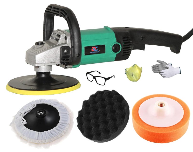 Digital Craft Adjustable Speed Car Buffer Polishing Waxing Machine Vehicle Surface Paint Care Washing Polisher Vehicle Polisher Machine7Inch Black Wave Sponge Pad7Inch Orange Sponge Pad - Image 1