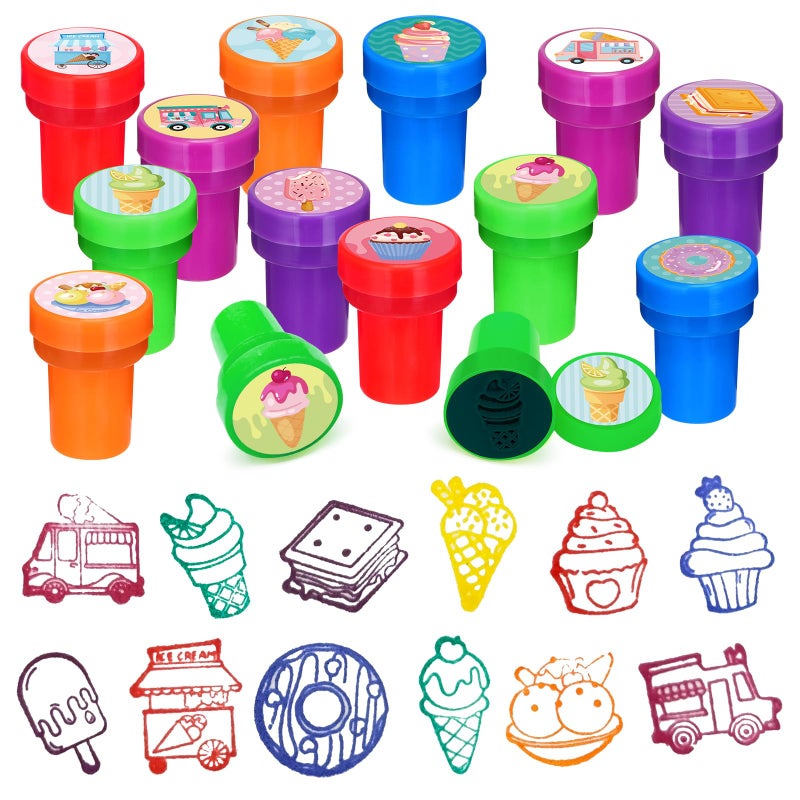 Cinrobiye 24 Pcs Ice Cream Stampers Candy Donut Party Favors Sweet Themed Birthday Supplies PreInked Classroom Prizes Treat Bag Fillers for Girls Boys Fiesta Pinata Gifts - Image 3
