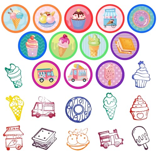 Cinrobiye 24 Pcs Ice Cream Stampers Candy Donut Party Favors Sweet Themed Birthday Supplies PreInked Classroom Prizes Treat Bag Fillers for Girls Boys Fiesta Pinata Gifts - Image 5