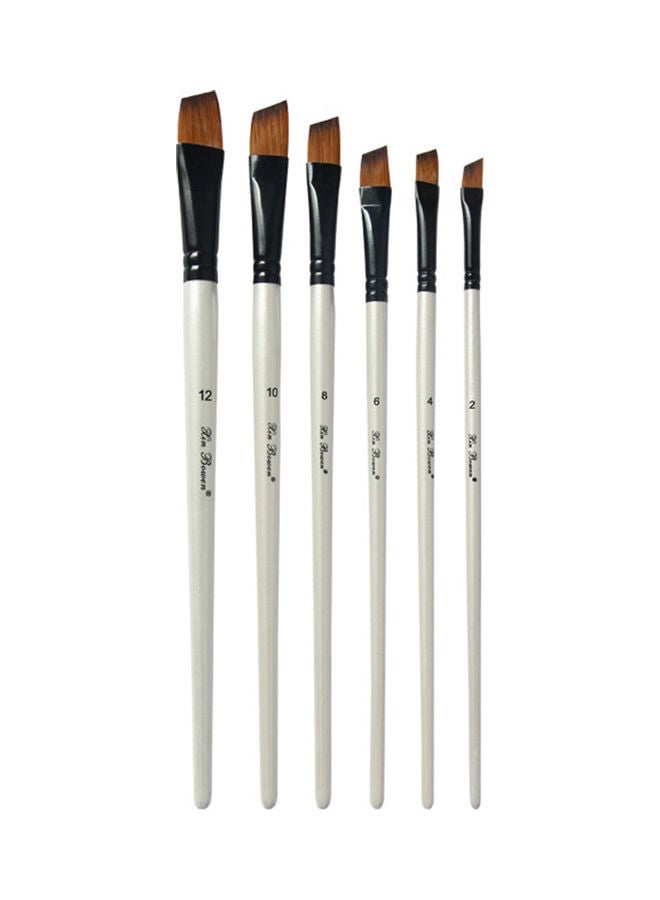 NIBEMINENT 6-Piece Angular Nylon Hair Paint Brush Set for Acrylic Oil White/Black