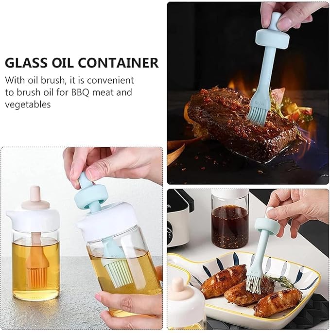MeeTo 2 IN1 Oil Jar Dispenser Bottle, Oil Dispenser With Silicone Oil Brush - Perfect for precise Cooking, Baking, BBQ - Versatile Kitchen Essential(250 ML, Pack Of 1 - Multicolor) - Image 5