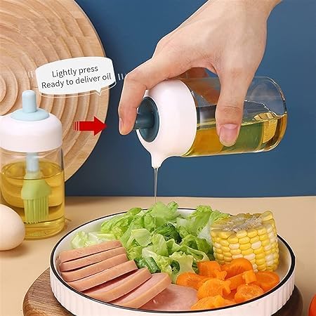 MeeTo 2 IN1 Oil Jar Dispenser Bottle, Oil Dispenser With Silicone Oil Brush - Perfect for precise Cooking, Baking, BBQ - Versatile Kitchen Essential(250 ML, Pack Of 1 - Multicolor) - Image 3