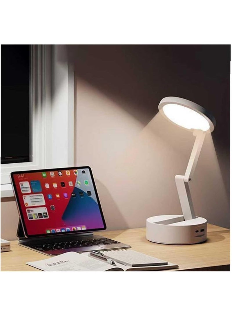 مصباح مكتب LED قابل للطي مع شاشة رقمية (ساعة + درجة حرارة)، قابل لإعادة الشحن، إضاءة ناعمة تحمي العينين – أبيض - Image 5