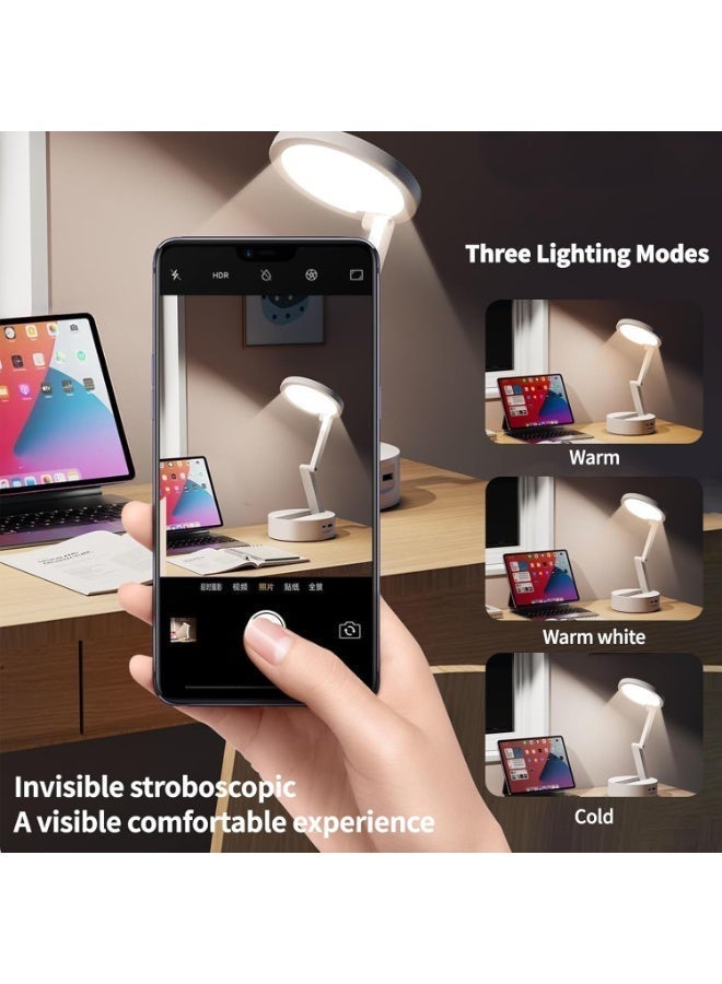 مصباح مكتب LED قابل للطي مع شاشة رقمية (ساعة + درجة حرارة)، قابل لإعادة الشحن، إضاءة ناعمة تحمي العينين – أبيض - Image 4