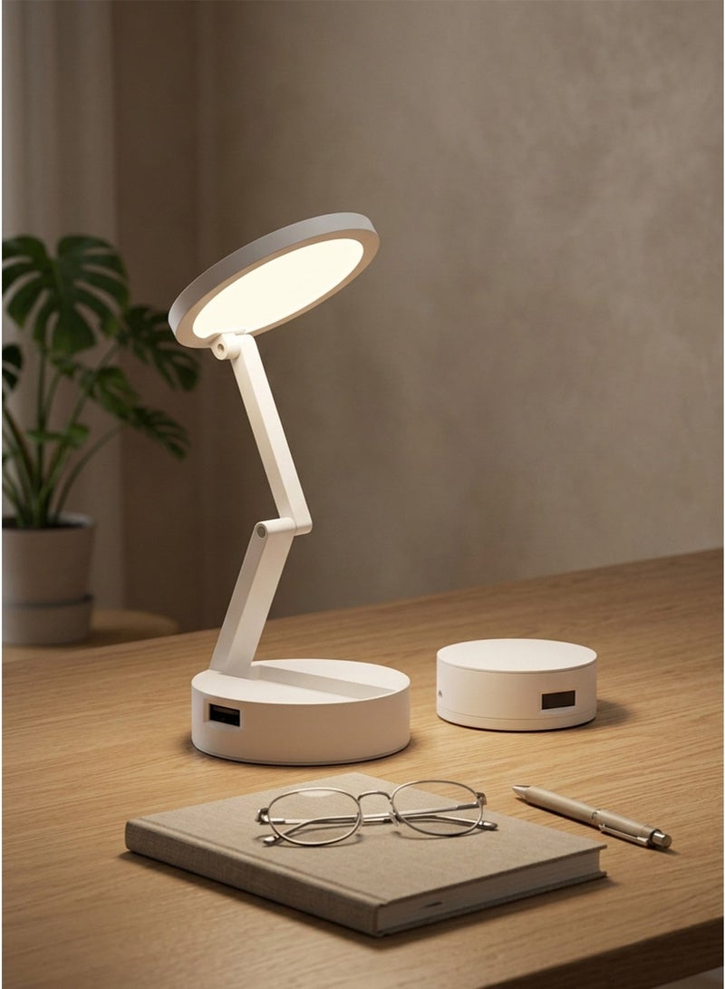 مصباح مكتب LED قابل للطي مع شاشة رقمية (ساعة + درجة حرارة)، قابل لإعادة الشحن، إضاءة ناعمة تحمي العينين – أبيض - Image 2
