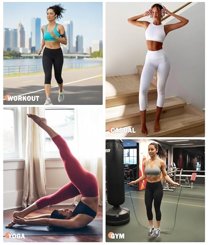 NEW YOUNG Capri Leggings with Pockets for Women High Waisted Workout Leggings Tummy Control Yoga Pants - Image 3