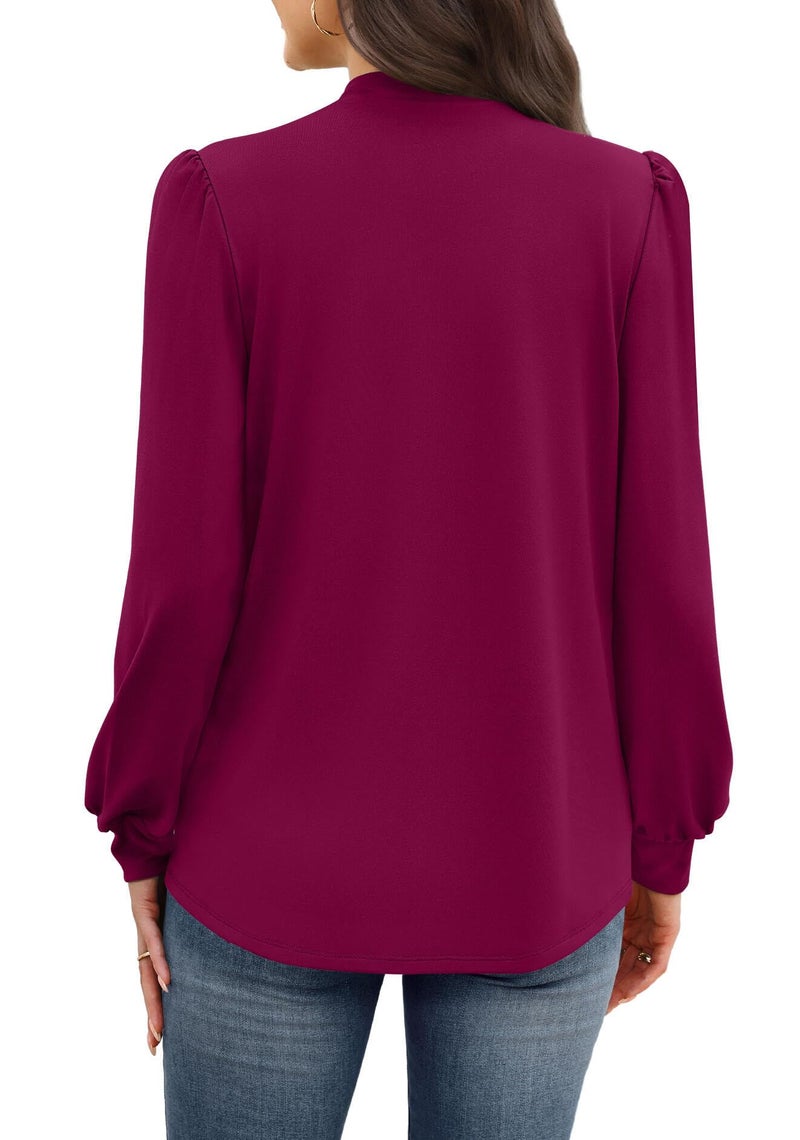 WIHOLL Business Casual Tops for Women Trendy Blouses for Women Dressy Casual Long Sleeve Shirts Early Fall Fashion Winter Clothing Cute Work Ladies Easter Outfits for Teachers Blouses Burgundy L - Image 5