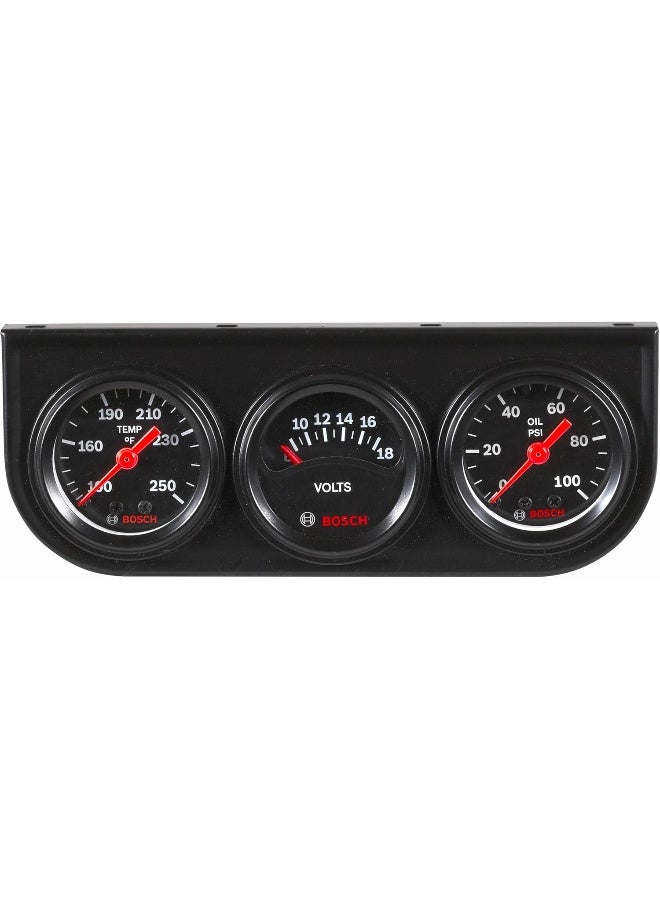 BOSCH Bosch SP0F000037 Style Line 1-1/2" Mini Triple Gauge Kit (Black Dial Face, Black Bezel) - Image 1