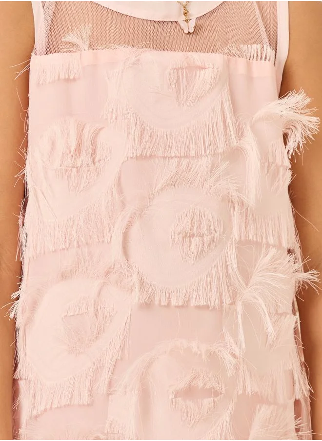 ستايلي Fringe Chiffon Dress with Tie Back