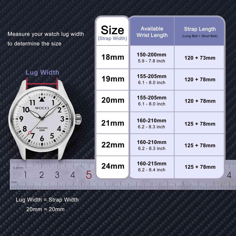 WOCCI 20mm Rally Watch Band, FKM Rubber Strap, Quick Release, Silver Brushed Buckle (Black) - Image 5