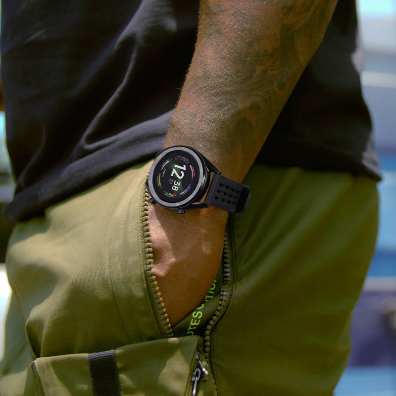 WOCCI 20mm Rally Watch Band, FKM Rubber Strap, Quick Release, Silver Brushed Buckle (Black) - Image 2