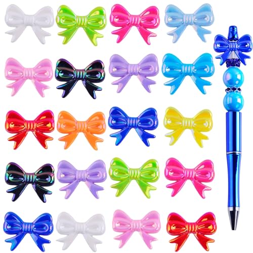 eswala Focal Beads for Pens Bulk 40pcs Acrylic 3D Bow Beads Focals Beads for Beadable Pens Keychain Making Cute DIY Earrings Necklace Jewelry Charm Supplies - Image 1