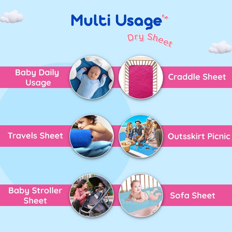 Bumtum Baby Dry Sheet Waterproof Quick Soft Fleece Baby Bed Protector | Anti - Bacterial, Extra Absorbant, Reuseable & Washable (Hot Pink + Aqua Blue + Grape Combo, Small Size, 50 * 70cm, Pack of 3) - Image 2