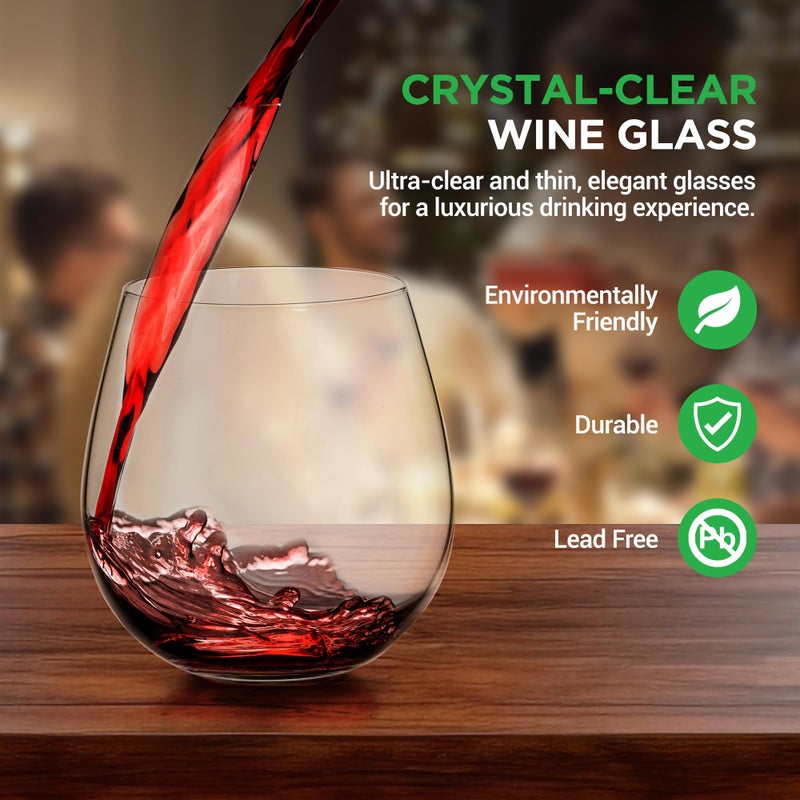 NutriChef Stemless Wine Glasses (Set of 2) 15 Oz, Crystal Clear Red And White Wine Glasses For Daily Use, Home Bar, Parties, Hosting, Evening Party, Birthdays, Shower, Housewarming Gift - Image 2