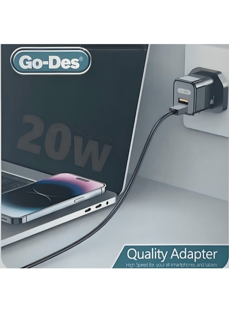 جو-ديز شاحن جداري بقوة ٢٠واط منفذين تايب سي - يو اس بي  يدعم الشحن السريع - Image 3