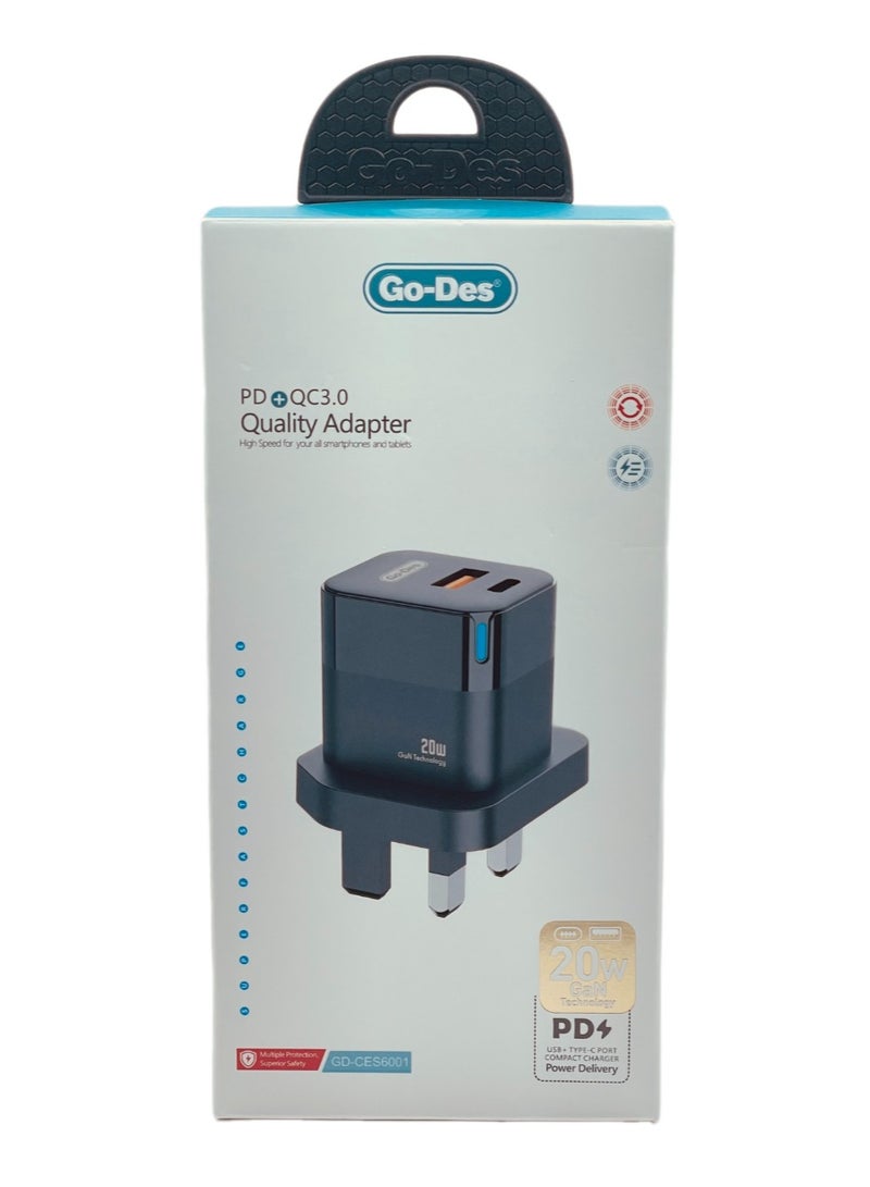 جو-ديز شاحن جداري بقوة ٢٠واط منفذين تايب سي - يو اس بي  يدعم الشحن السريع - Image 2