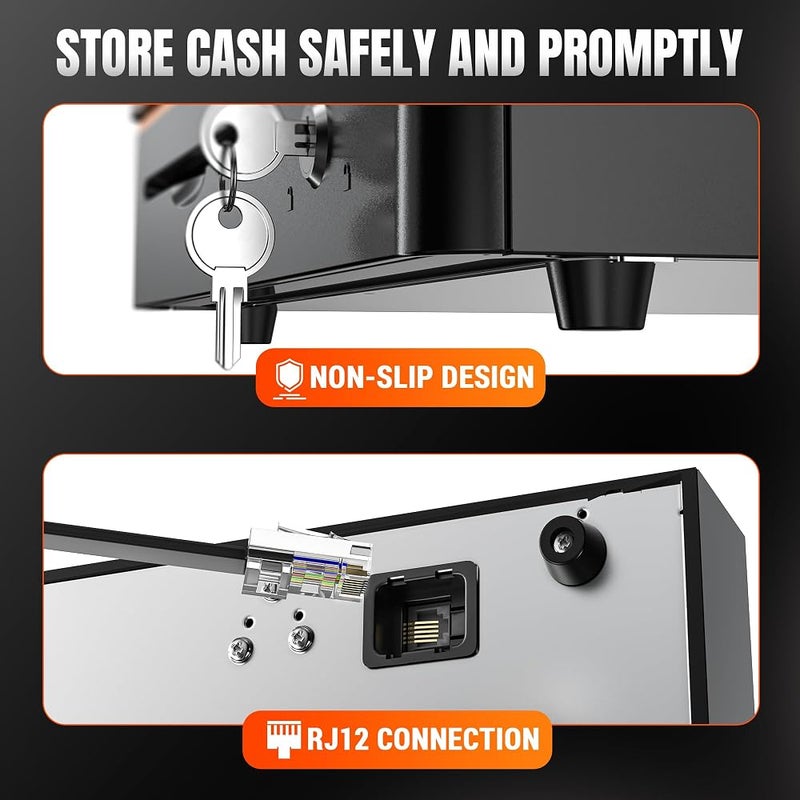 Tera 16" Auto Open Cash Register Drawer Insert Tray 5 Bill 8 Coin for Point of Sale (POS) System with Removable Cash Tray Media Slot 24V RJ12 Key-Lock (Round Corner) for Small Businesses Retail 405R - Image 4