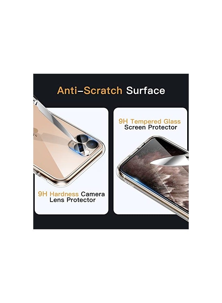 جي تيك حافظة JETech 5 في 1 لهاتف iPhone 11 Pro مقاس 5.8 بوصة، مع واقي شاشة مكون من عبوتين وواقي عدسة الكاميرا، غطاء هاتف مقاوم للصدمات غير أصفر، طبقة زجاجية مقسى كاملة التغطية (شفاف) - Image 3