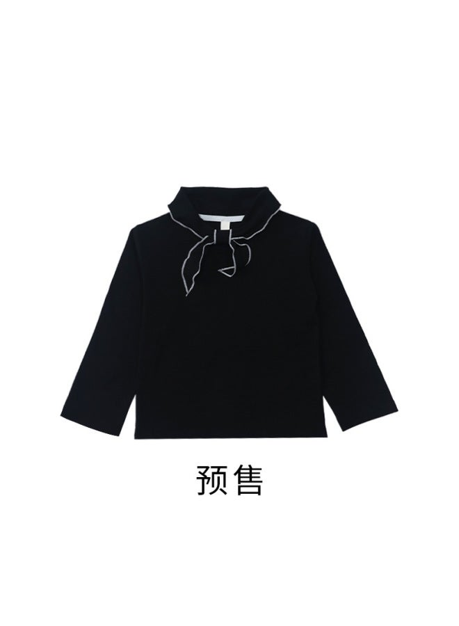 Children's Long-sleeved T-shirt, Girls' Bow-tie Lapel Top, Versatile Kidsren's Pure Color Slim-fitting Clothes, Ready For