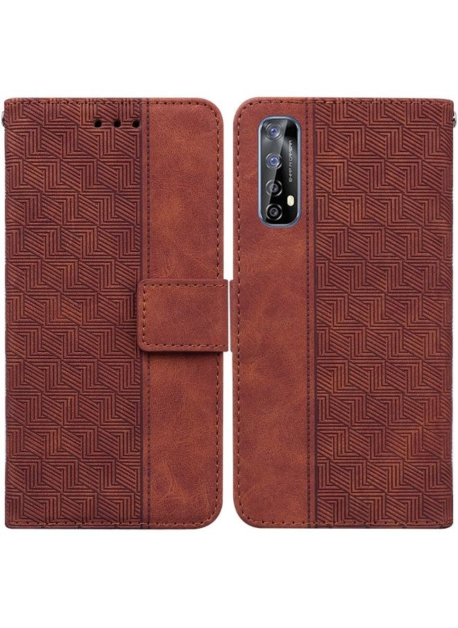 HuHa Case Cover For Realme 7 / Narzo 20 Pro Geometric Embossed Leather Phone Case Brown 