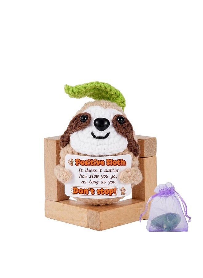 Poscrochet Positive Crochet Animals Handmade Sloth with Scent and Natural Healing Crystal Gift for Women, Men, Friend, Daughter, Son, Girlfriend, Desk Decor, Car Decor (Sloth) - Image 1