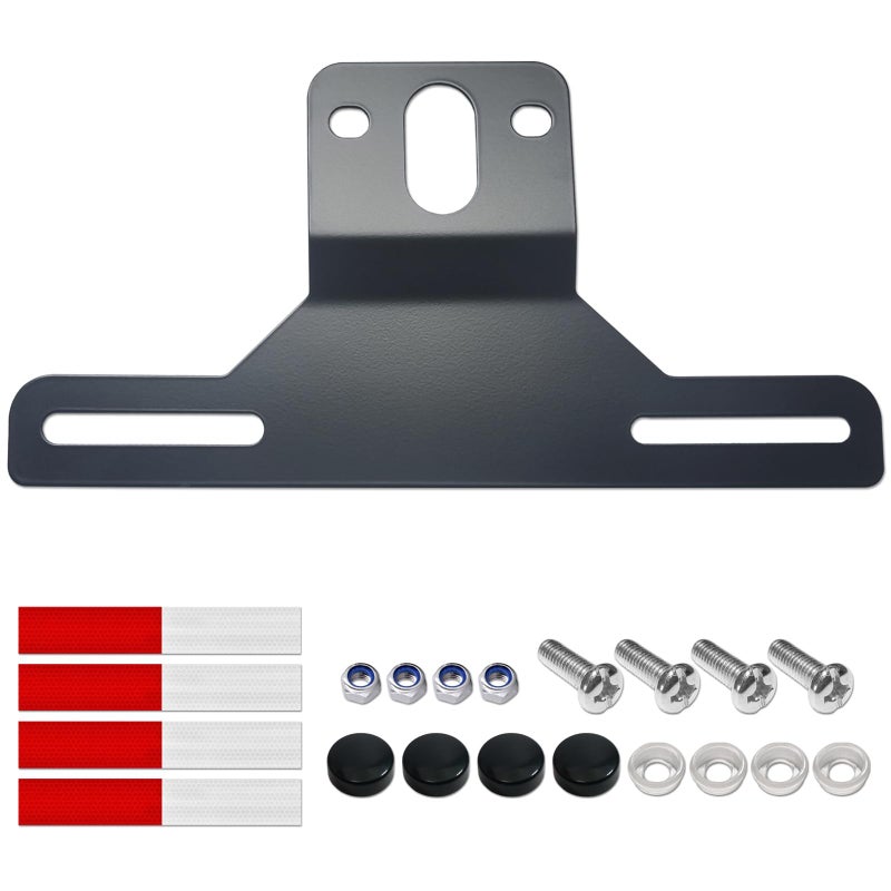 ZXFOOG Trailer License Plate Bracket Holder- Black Stainless Steel Metal Car Tag Frame for Truck/RVs/Boats, Universal License Plate Light Mounting Kit with Screw Caps - Image 1