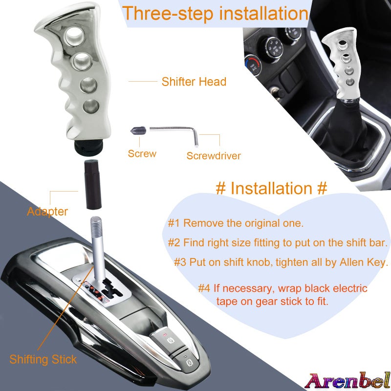 Arenbel 5" Long Gear Lever Shift Racing Knob Replacement Car Speed Shifter Stick Grip Handle Fit Most Manual Auto Vehicles, Silver - Image 4