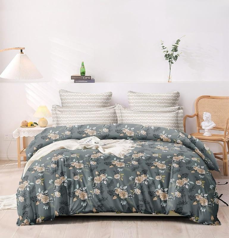 NEW LEAF Premium Cotton Fitted Bedsheets with 2 Pillow Covers for King Bed | 200-220 TC | Size 78x72+10 Inches | Grey White | Soft, Durable, All-Around Elastic Modern Collections - Image 3
