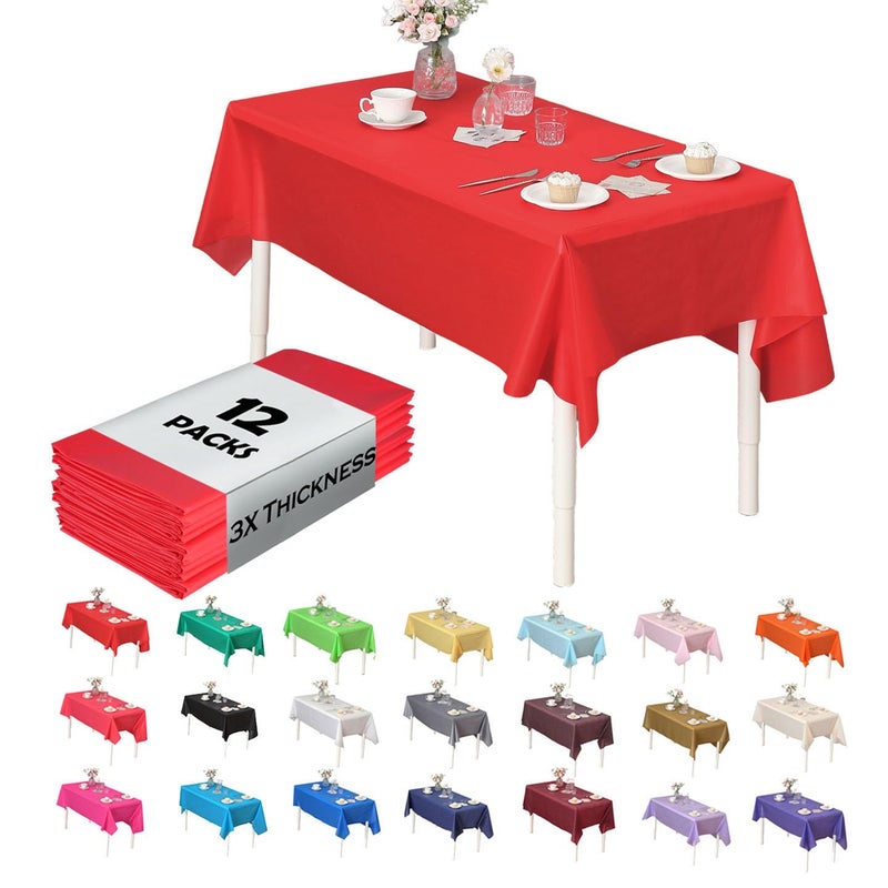 EVER SHINE Evershine (12-Pack Heavy Duty Plastic Table Covers Tablecloth (Reusable) (Rectangle 54" X 108", Red) - Image 1