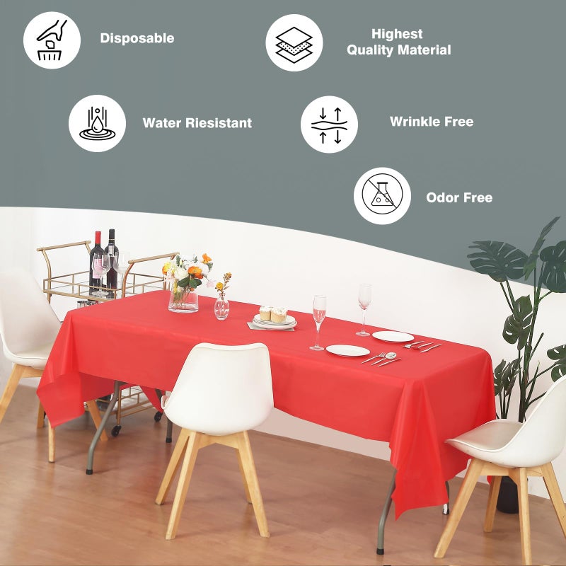 EVER SHINE Evershine (12-Pack Heavy Duty Plastic Table Covers Tablecloth (Reusable) (Rectangle 54" X 108", Red) - Image 2