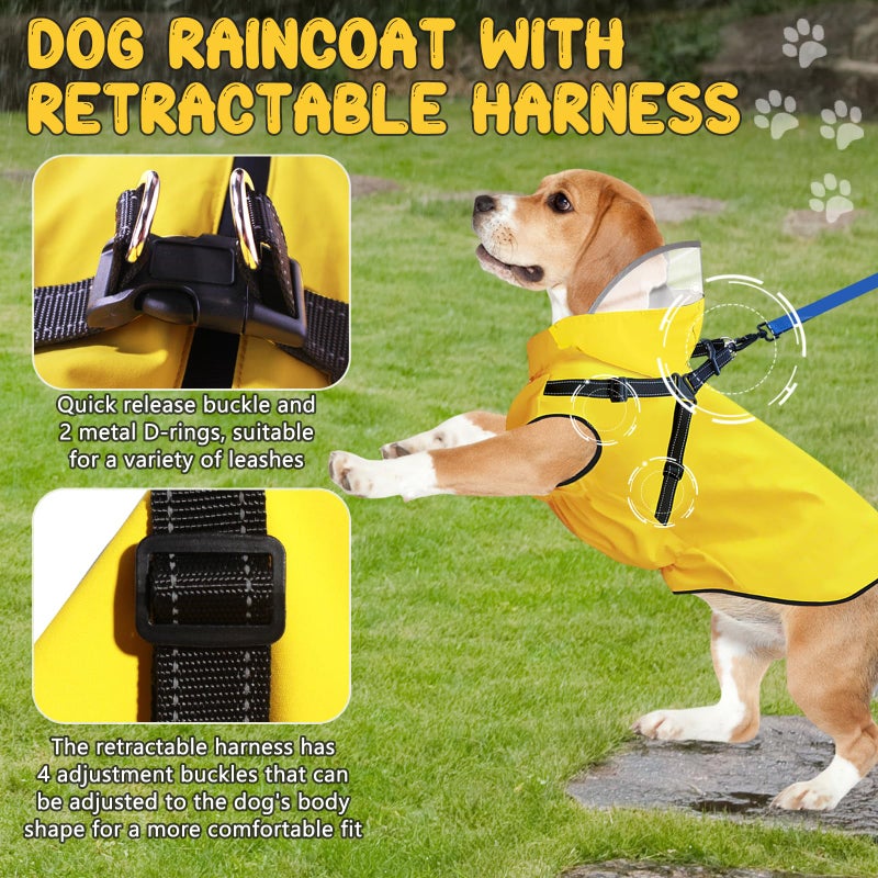 Bsemax Dog Raincoat: Dog Rain Jacket with Reflective Harness & Removable Hood | Waterproof Dogs Rain Coat Poncho for Large Medium Small Dogs Puppies (Yellow - S) - Image 3