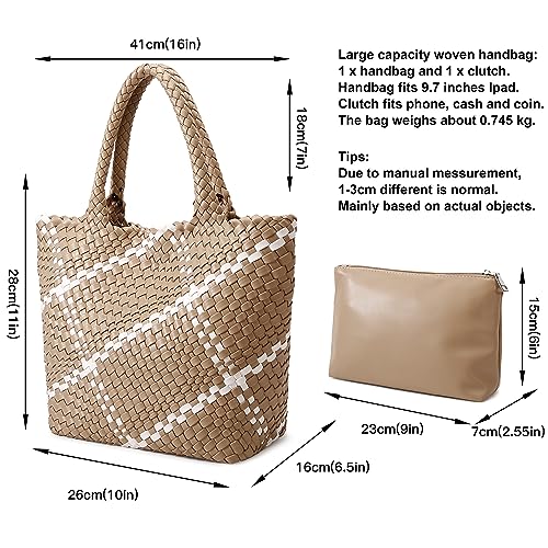 Queenoris Fashion Woven Tote Bag for Women, Shopper Bag Soft Vegan Leather Hand-woven Handbag with Purse - Image 3