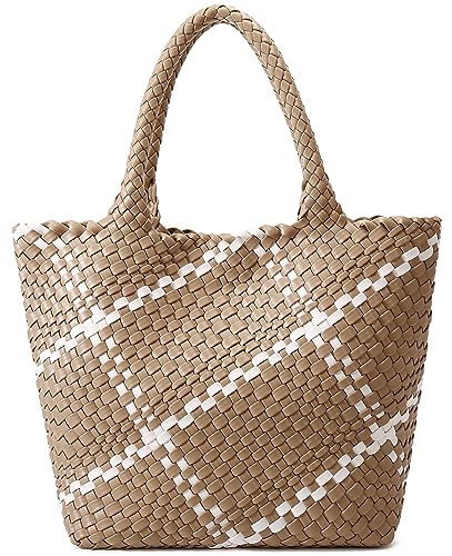 Queenoris Fashion Woven Tote Bag for Women, Shopper Bag Soft Vegan Leather Hand-woven Handbag with Purse - Image 1