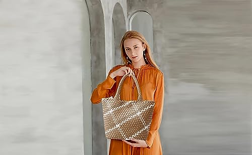 Queenoris Fashion Woven Tote Bag for Women, Shopper Bag Soft Vegan Leather Hand-woven Handbag with Purse - Image 2