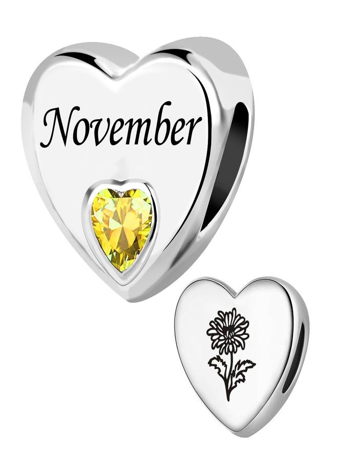 KunBead November Birthstone Birthday Month Flower Heart Love Bead Charms Compatible with Pandora Bracelet for Women - Image 1