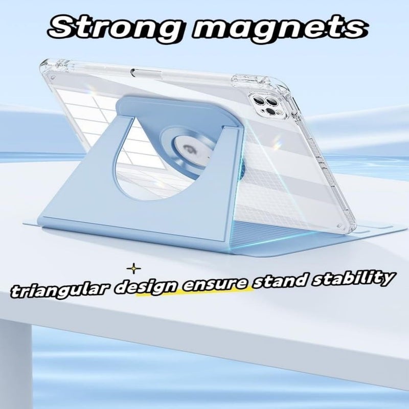 Excefore Rotating Case For Ipad Air 11 Inch M3/M2, Magnetic Detachable Protective Slim Clear Cover With Pencil Holder For Ipad Air 5Th/4Th Pro11 2022, Resistant & Durable, Blue - Image 4