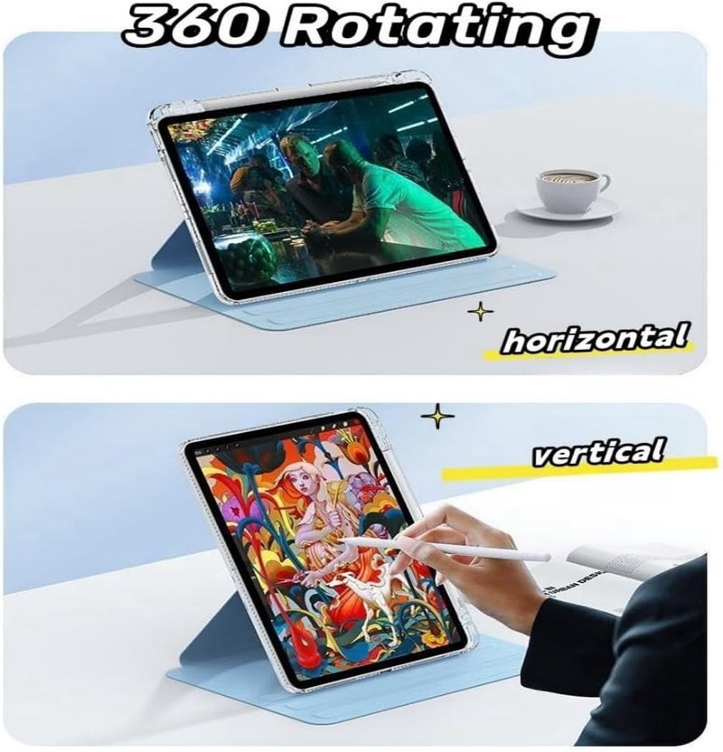 Excefore Rotating Case For Ipad Air 11 Inch M3/M2, Magnetic Detachable Protective Slim Clear Cover With Pencil Holder For Ipad Air 5Th/4Th Pro11 2022, Resistant & Durable, Blue - Image 3