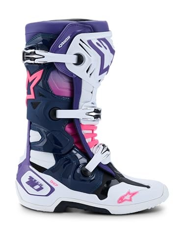 Alpinestars Tech 10 Boots HighPerformance Motocross Boots CECertified 13 WhiteVioletNavy bluePink Fluo - Image 1