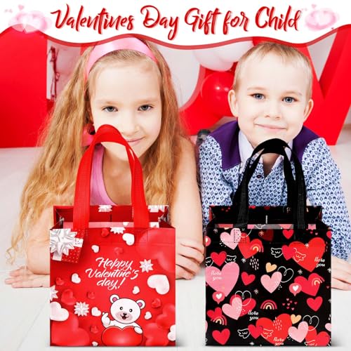 Clysee 60 Pcs Valentine's Day Gift Bags with Handles Non Woven Reusable Treat Bags Waterproof Tote Bags for Kids Gift Wrapping - Image 2
