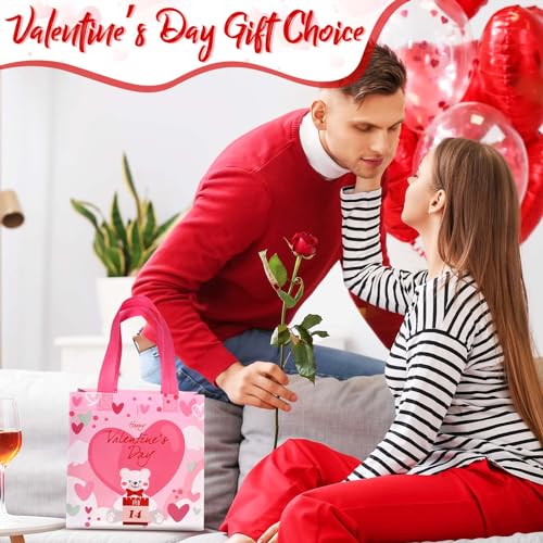 Clysee 60 Pcs Valentine's Day Gift Bags with Handles Non Woven Reusable Treat Bags Waterproof Tote Bags for Kids Gift Wrapping - Image 5