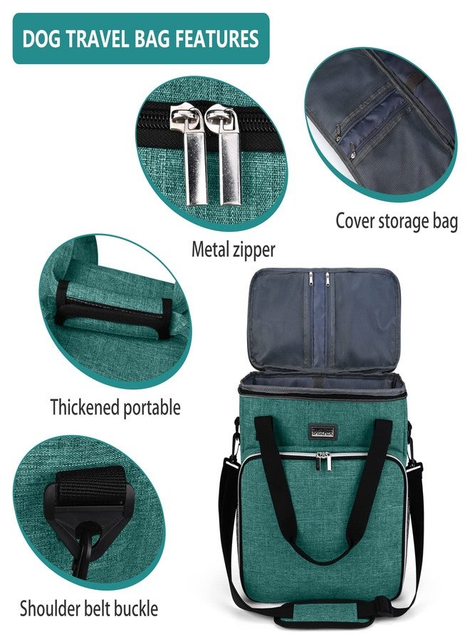 BAGLHER طقم سفر الحيوانات الأليفة من BAGLHER، حقيبة نقل معتمدة من شركات الطيران للقطط والكلاب الصغيرة والمتوسطة الحجم + حقيبة سفر مع حاويات طعام وأوعية سيليكون، رمادي وأخضر - Image 4