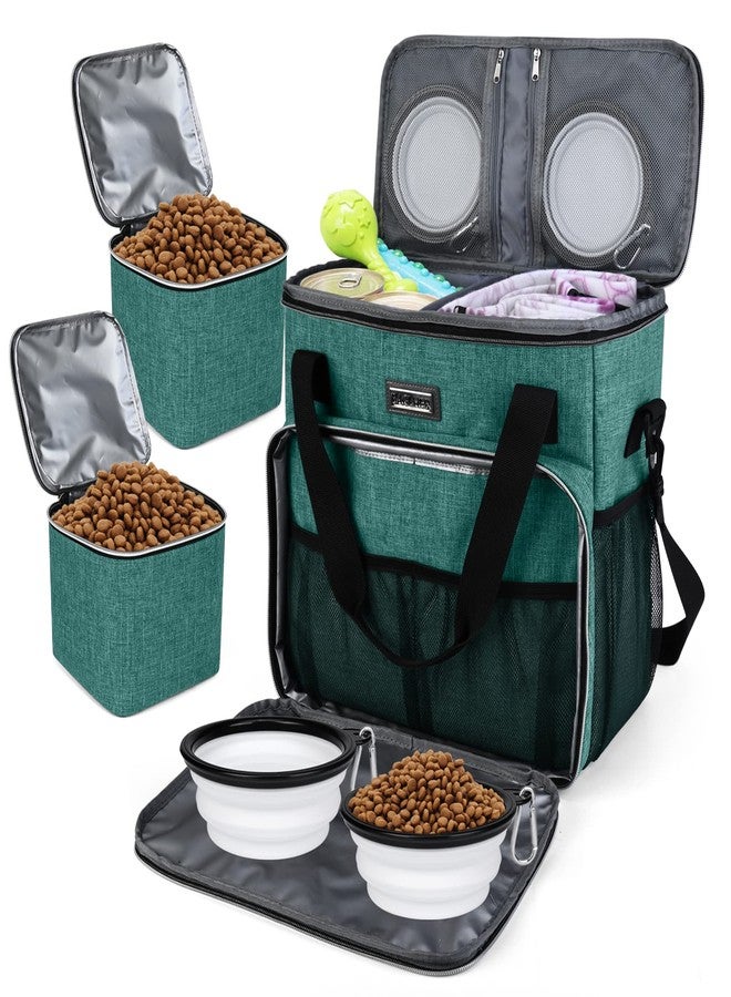 BAGLHER طقم سفر الحيوانات الأليفة من BAGLHER، حقيبة نقل معتمدة من شركات الطيران للقطط والكلاب الصغيرة والمتوسطة الحجم + حقيبة سفر مع حاويات طعام وأوعية سيليكون، رمادي وأخضر - Image 1