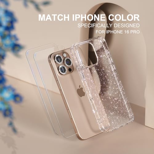 Choiche Compatible for iPhone 16 Pro Case Women Phone Case, Cute Bling Sparkly, Military Grade Drop Protection, 3 Diamond Camera Lens Covers, 2 Tempered Glass Protectors, 6.3 inch (Glitter Clear) - Image 2