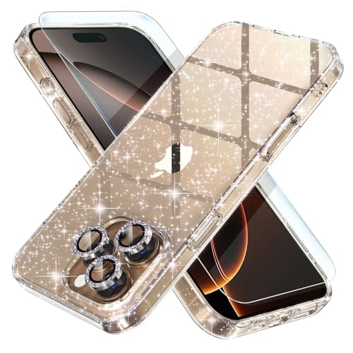 Choiche Compatible for iPhone 16 Pro Case Women Phone Case, Cute Bling Sparkly, Military Grade Drop Protection, 3 Diamond Camera Lens Covers, 2 Tempered Glass Protectors, 6.3 inch (Glitter Clear) - Image 1