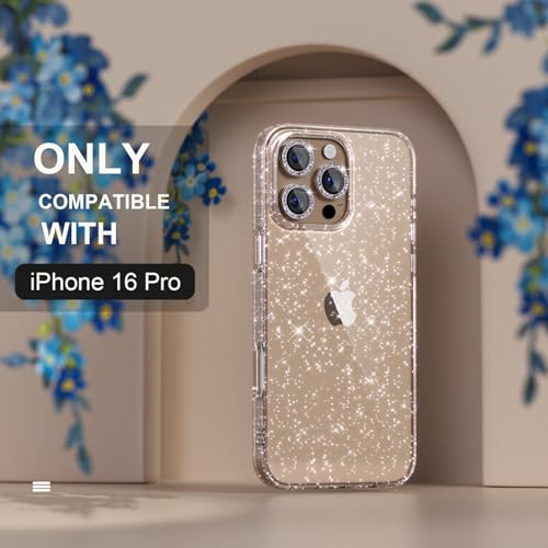 Choiche Compatible for iPhone 16 Pro Case Women Phone Case, Cute Bling Sparkly, Military Grade Drop Protection, 3 Diamond Camera Lens Covers, 2 Tempered Glass Protectors, 6.3 inch (Glitter Clear) - Image 3