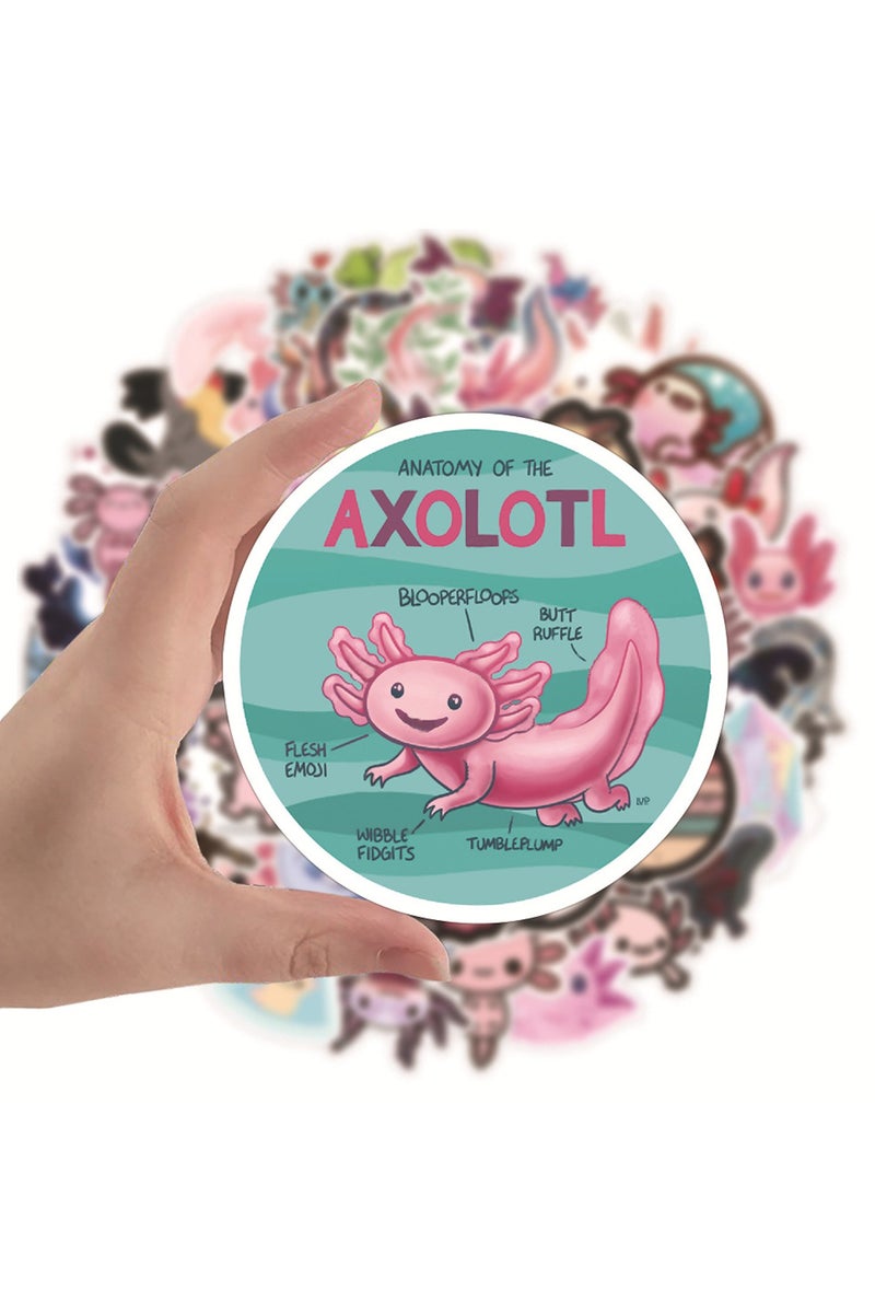 قوس قزح أورينبو ملصقات أكسولوتل لطيفة للأطفال، 50 قطعة من ملصقات الفينيل المقاومة للماء لزجاجات المياه وأجهزة الكمبيوتر المحمولة وحافظات الهواتف، هدايا ديكورية للفتيات المراهقات - Image 2