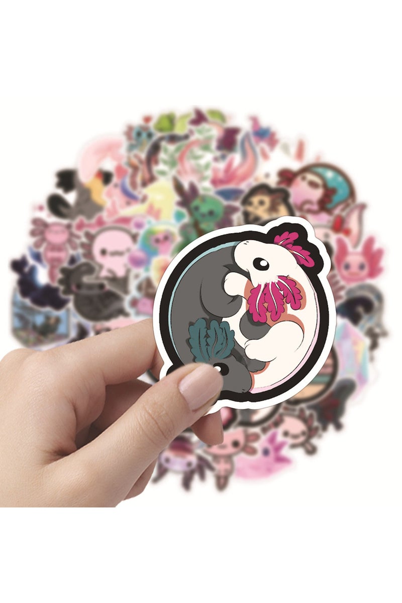 قوس قزح أورينبو ملصقات أكسولوتل لطيفة للأطفال، 50 قطعة من ملصقات الفينيل المقاومة للماء لزجاجات المياه وأجهزة الكمبيوتر المحمولة وحافظات الهواتف، هدايا ديكورية للفتيات المراهقات - Image 3