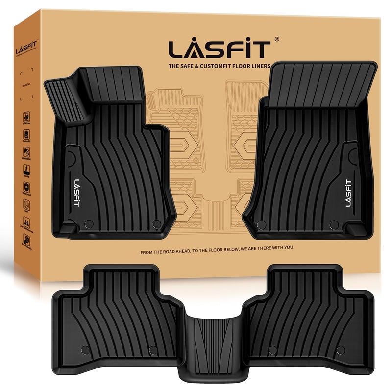حصائر أرضية LASFIT لمرسيدس بنز GLC 2016-2022 GLC300 GLC350e GLC43 AMG GLC63 AMG GLC63 AMG S ملائمة مخصصة لجميع الأحوال الجوية TPE حصائر أرضية مرسيدس GLC SUV Coupe مجموعة الصف الأول والثاني باللون الأسود