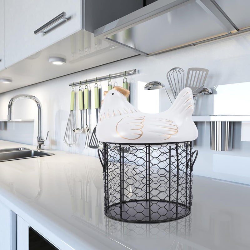 Ceramic Egg Storage Basket With Lid White And Black Southeast Asian Style Kitchen Container - Image 4