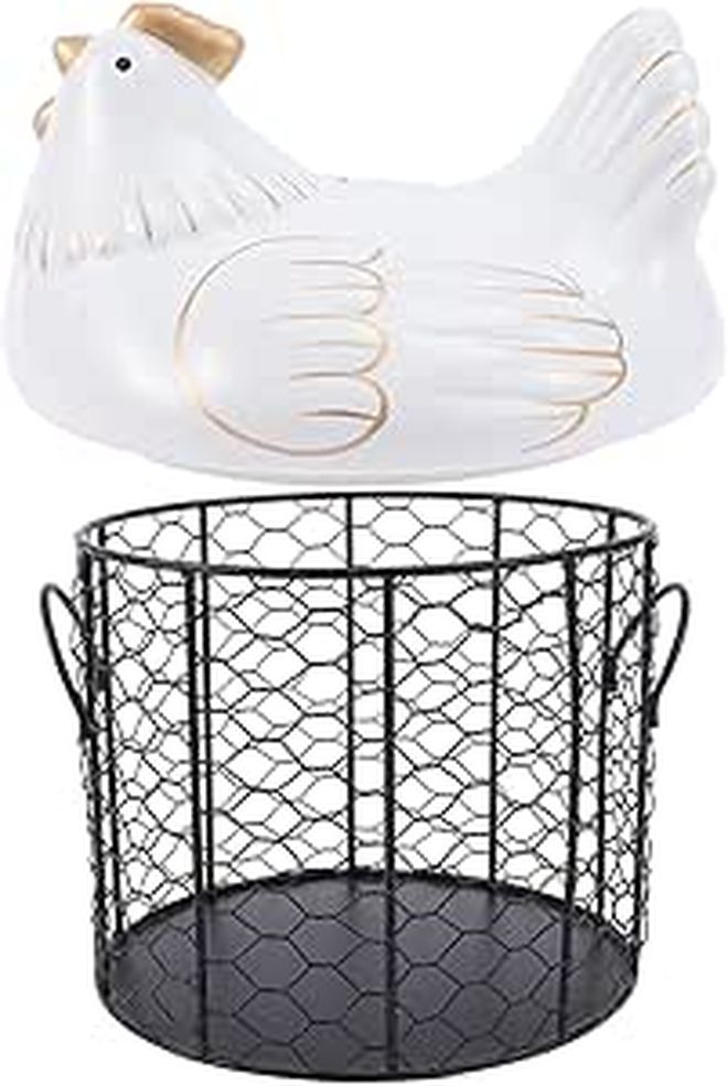Ceramic Egg Storage Basket With Lid White And Black Southeast Asian Style Kitchen Container - Image 1